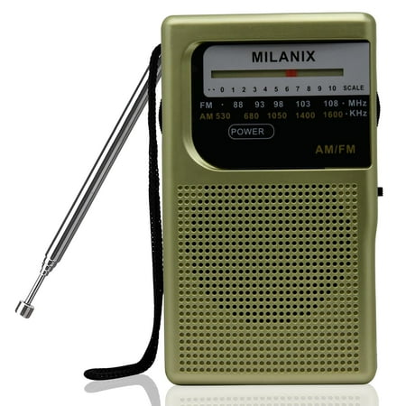 Milanix Small AM/FM Radio Portable Battery Operated with Best Reception, Longest Range, Headphone Jack, Tuning Light, Transistor, Indoor and Outdoor, Emergency Use (Green Olive)