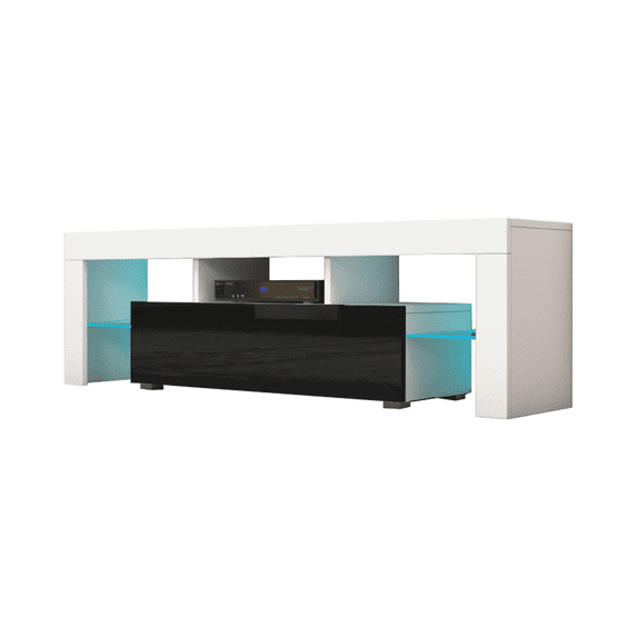 Milano 160 Modern 63" TV Stand Matte Body High Gloss Fronts with 16 Color LEDs, White/Black