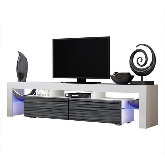 Milano 200 TV Stand for TVs up to 90", Modern High Gloss 79" Entertainment Center, TV Media Console with Storage Cabinets and LED Lights