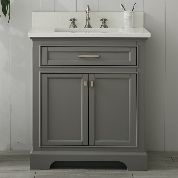 Milano 30 in. W x 22 in. D x 34 in. H Bath Vanity in Gray with White Quartz Top