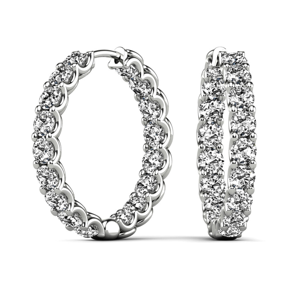 Old English Jewellers 925 Sterling Silver Simulated Diamond Hoop Earrings – 18mm – Full Eternity Set, Italy