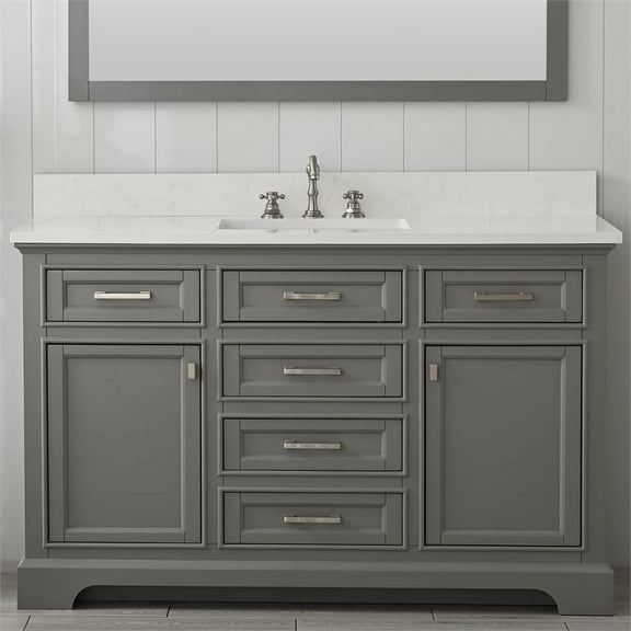 Milano 54 in. W x 22 in. D x 34 in. H Bath Vanity in Gray with White Quartz Top