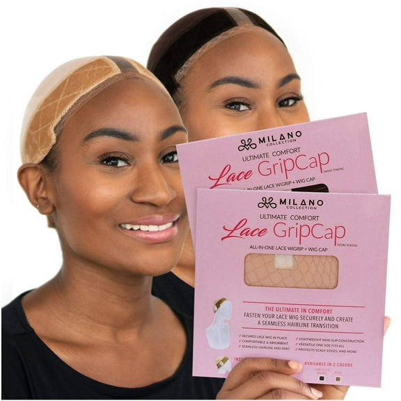 Milano Collection Chocolate Brown & Nude Adult Womens Lace GripCap Wig Grip Band with Wig Cap, Solid Print, One Size, 2 Pack