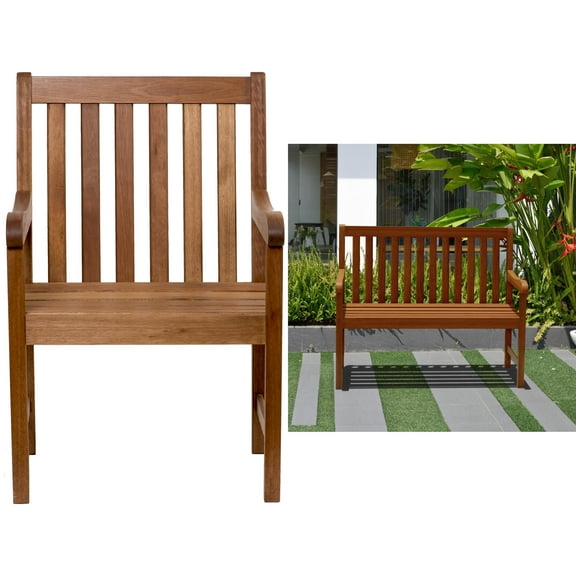 Milano FSC Eucalyptus Wood 3-Piece Patio Conversation Set, Seats 4