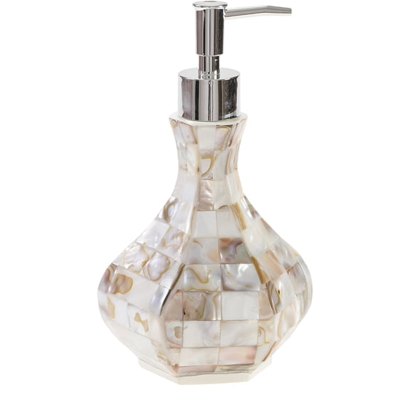 Milano Hand Soap Dispenser for Bathroom, Decorative Countertop Lotion Finished in Beautiful Mother of Pearl, with Durable Pump Elegant Bathroom Decor