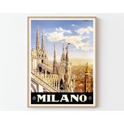 Milano Italy Vintage Travel Poster Art Print | Home Decor Wall Art Gift, 12x18 UNFRAMED