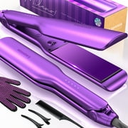 Milano by Laurenza Hair Straightener and Curler 2 in 1, SuperMax Design 8.5 Inch Extra-Large 3D Floating Ceramic Flat Iron, Dual Voltage Straightening Irons with 20 Million cm Anion Outlet (Purple)