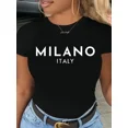 thumbnail image 1 of Milano Letter Print Crew Neck T-Shirt Casual Short Sleeve T-Shirt for Spring & Summer Women's Clothing Graphic Y2k Top, 1 of 5