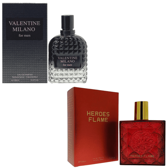 Milano Men Cologne Heroes Flame Cologne Pack of 2 Mens Fragrance Spray Long Lasting Scent Fresh Woody Citrus Aroma Gift Set for Him