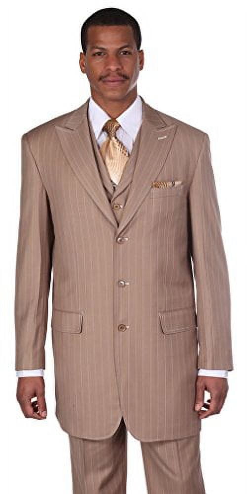 Men’s Vintage Vested Gangster Pinstripe Suit in Tan – 3 Piece Suit