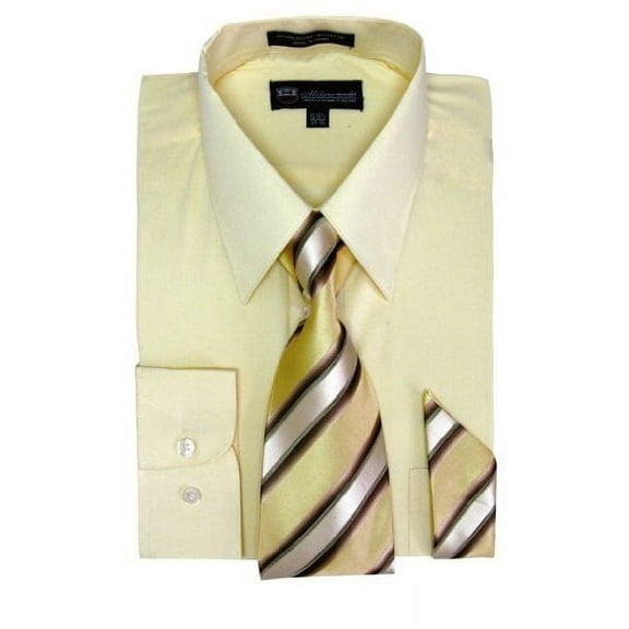 Milano Moda Mens Long Sleeve Dress Shirt w/ Matching Tie and Handkie SG21A-Canary