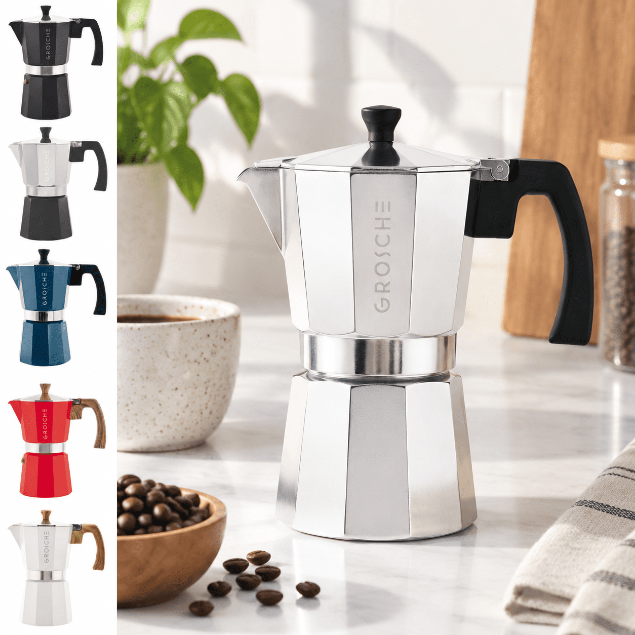 Milano Moka Pot | 6 Espresso Cup - 9.3 Oz Stovetop Percolator & Coffee ...