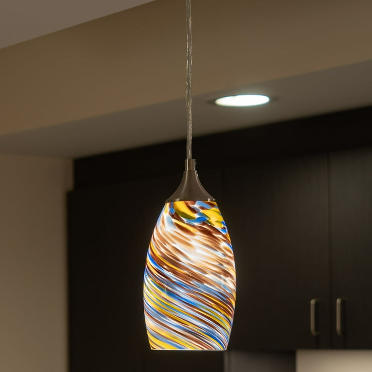 Milano Satin Nickel Mini Pendant Ceiling Light Multi Color Swirl Art Glass