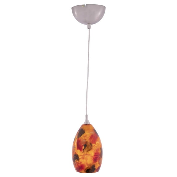 Milano Satin Nickel Mini Pendant Ceiling Light Red Orange Glass