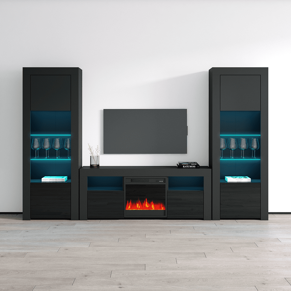 Milano Set 145EFBKBK Electric Fireplace Modern Wall Unit