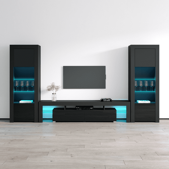 Milano Set 200-BK-BK Modern Wall Unit Entertainment Center