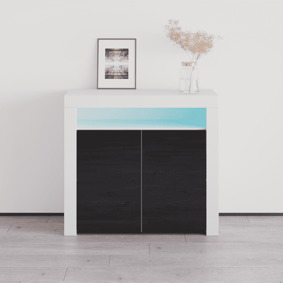 Milano Sideboard 2D Matte Body Two High Gloss Doors 16 Colors LED, White/Black