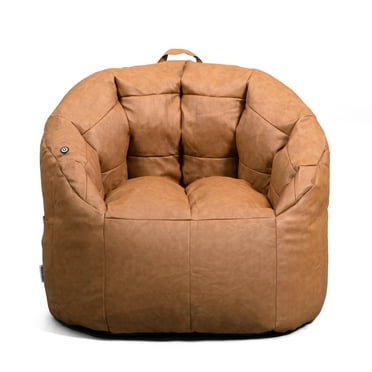Big Joe Milano w/ Vibe Vibrating Massage Bean Bag Chair, Caramel Montana, Vegan Leather Polyester Blend, 2.5 feet