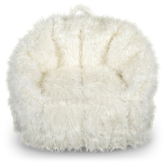 Big Joe Milano Bean Bag Chair, Ivory Shag, Soft Faux Fur, 2.5 feet