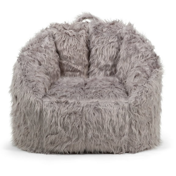 Big Joe Milano Bean Bag Chair, Gray Shag, Soft Faux Fur, 2.5 feet