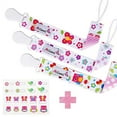 Milanti Pacifier Clip Set .. Three Clips Plus .. 18 Name Tag Labels