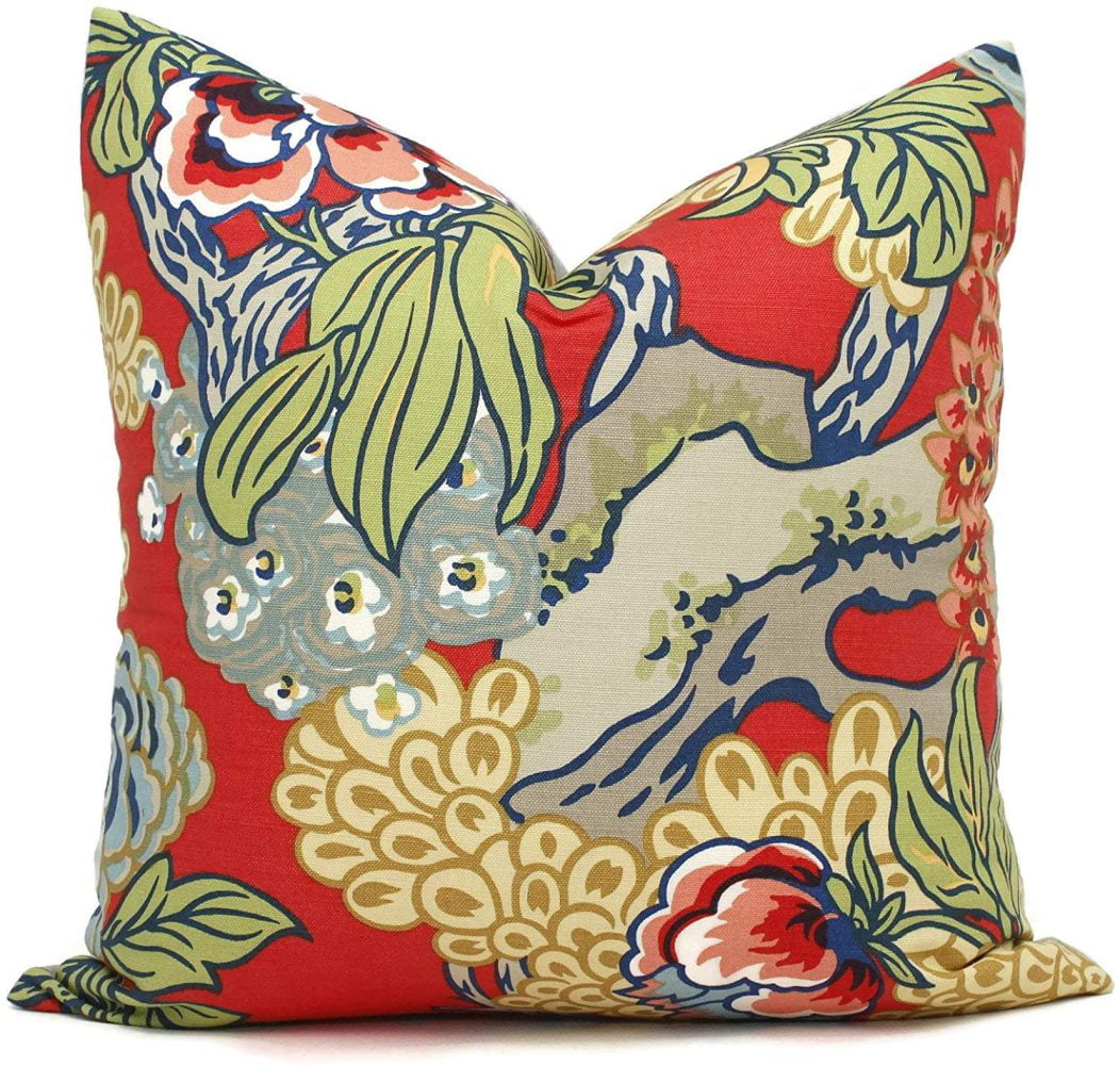 Thibaut Honshu Red and Blue Floral Throw Pillow