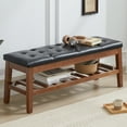 thumbnail image 1 of Milcil Upholstered Shoe Bench Entryway Bench Bed Bench Tufted Seat with Wood Shelf Storage Faux Leather Black, 1 of 5