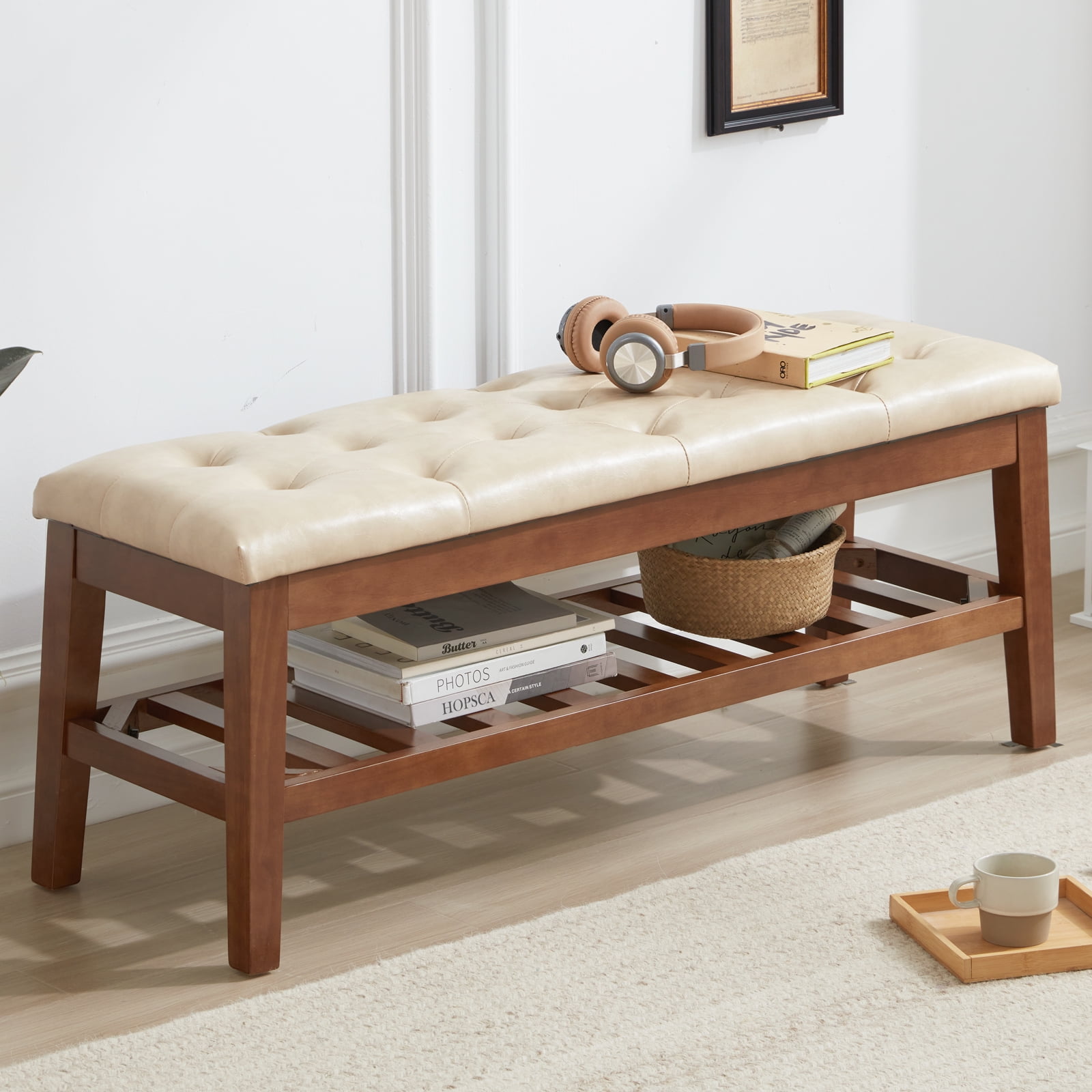 Milcil Upholstered Shoe Bench Entryway Bench Bed Bench Tufted Seat with ...