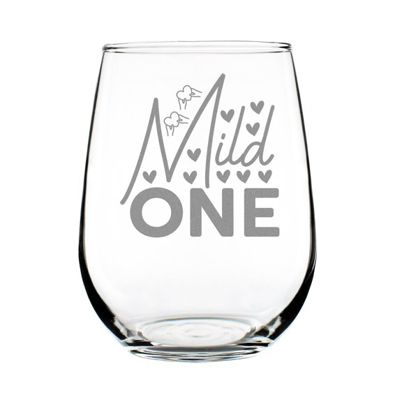 Mild One Engraved Stemless Wine Glass, 17oz Hand Etched for Any Occasion or Event