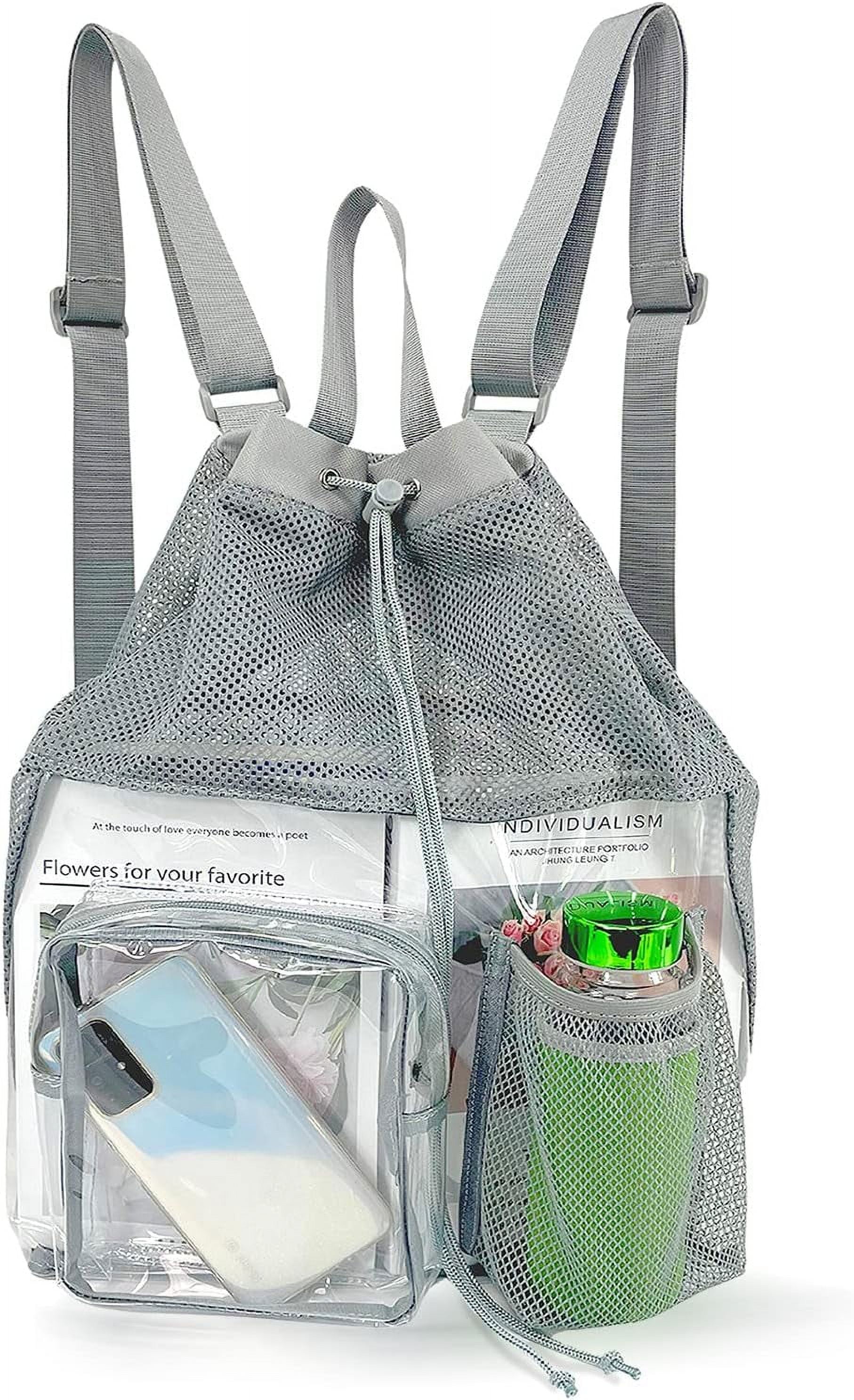 Mildbeer Clear Mesh Backpack for Beach Swimming Gym Travel, Drawstring