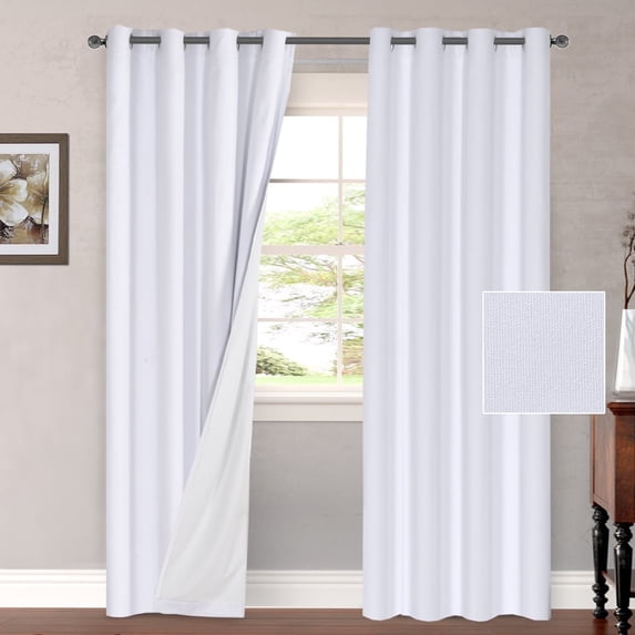 PrimeBeau White Blackout Linen Look Grommet Top Curtains, 2 Panels, W52 x L84" , Living Room/Bedroom