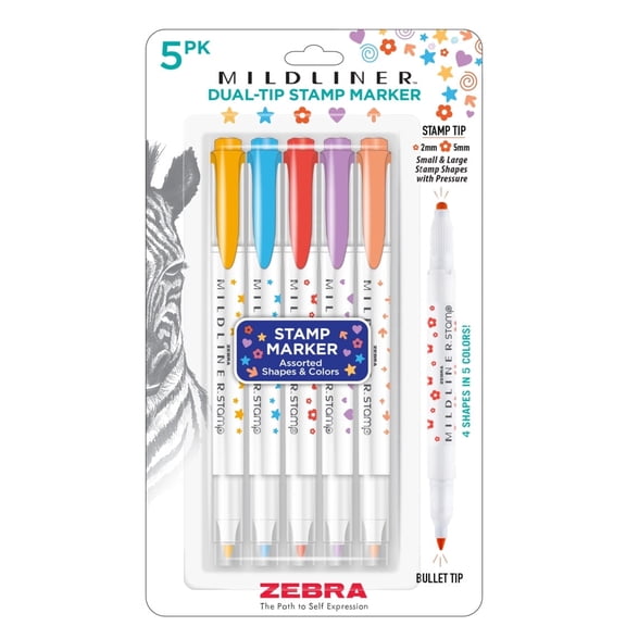 Mildliner Dual Tip Stamp Marker Assorted 5pk