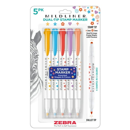 Mildliner Dual Tip Stamp Marker Assorted 5pk