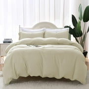 Mildly 3 Pieces Duvet Cover Set, 1 Duvet Cover with Zipper Closure and 2 Pillow Shams (Beige, Full Size)