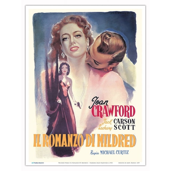 Mildred Pierce (Il Romanzo Di Mildred) - Starring Joan Crawford - Vintage Italian Film Noir Movie Poster by Luigi Martinati c.1945 - Master Art Print (Unframed) 9in x 12in