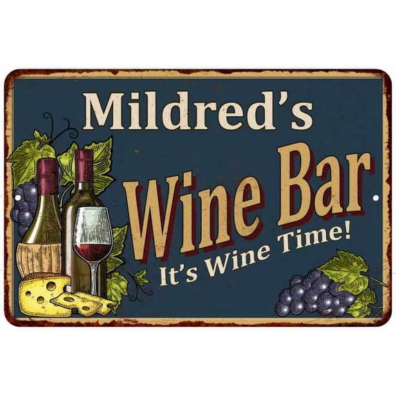 Mildred's Wine Bar Green Sign Rustic Decor 8 x 12 High Gloss Metal 208120055063