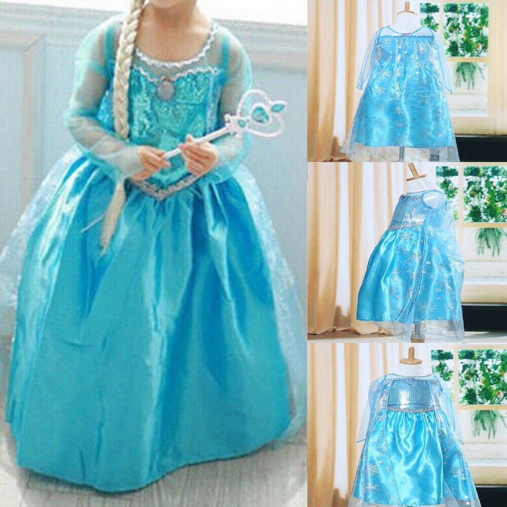 Amazon.com: iTVTi Elsa Costume for Girls Elsa Dress Toddler Blue Princess  Dress up Halloween Birthday Party Outfit, 5-6Y (Tag 130) : Clothing, Shoes  & Jewelry
