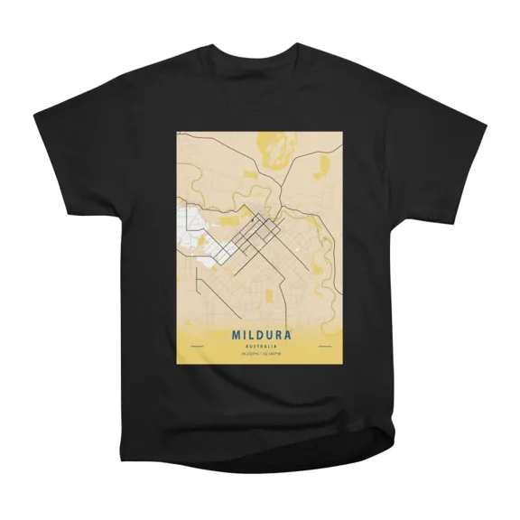 Mildura Australia Yellow City Map T-Shirt Tee Gift For Him Merch For Her Apparel For Frien