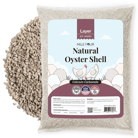 Mile Four | Oyster Shell for Strong Chicken Eggshells | 100% US Mined Limestone | Organic, Natural Crushed Oyster Shell Limestone for a Calcium Boost | Strong Eggshells & Healthier Chickens | 50 lbs.