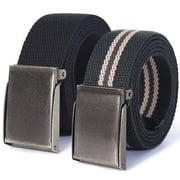 Mile High Life Canvas Web Belt | Cut to Fit Up to 52" | Flip-Top Matte Silver Nickel Buckle 2 Pack Black/Olive Khaki