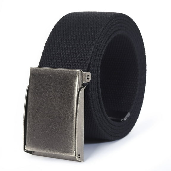 Mile High Life Canvas Web Belt | Cut to Fit Up to 52" | Flip-Top Matte Silver Nickel Buckle (Black )