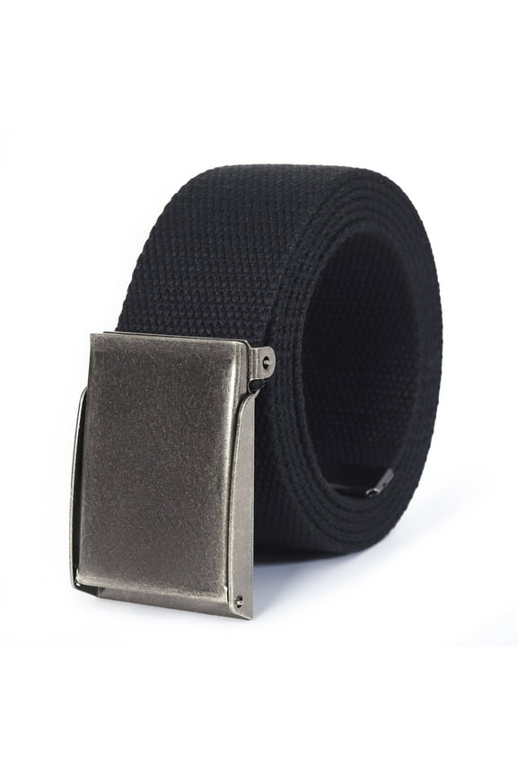 Canvas Web Belt | Cut to Fit Up to 52" | Flip-Top Matte Silver Nickel Buckle (Black )