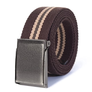 Mile High Life Canvas Web Belt | Cut to Fit Up to 52" | Flip-Top Matte Silver Nickel Buckle (Brown Khaki )