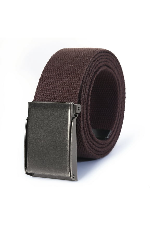 Canvas Web Belt | Cut to Fit Up to 52" | Flip-Top Matte Silver Nickel Buckle (Brown )
