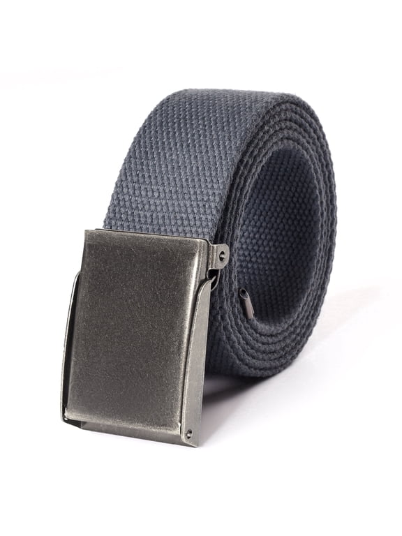 Canvas Web Belt | Cut to Fit Up to 52" | Flip-Top Matte Silver Nickel Buckle (Dark Gray )