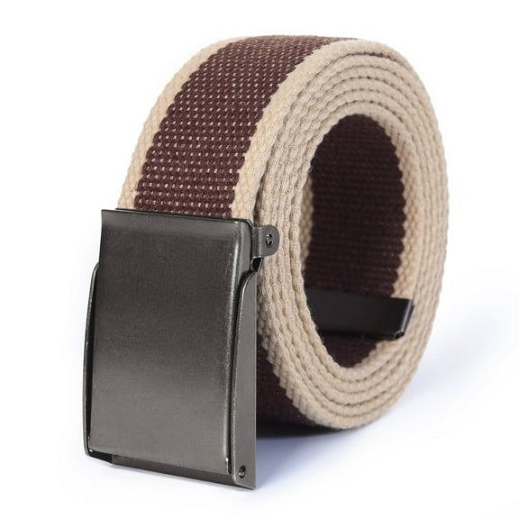 Mile High Life Canvas Web Belt | Cut to Fit Up to 52" | Flip-Top Matte Silver Nickel Buckle (Khaki Brown )