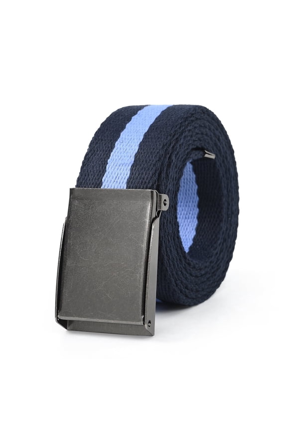 Canvas Web Belt | Cut to Fit Up to 52" | Flip-Top Matte Silver Nickel Buckle (Navy Black )