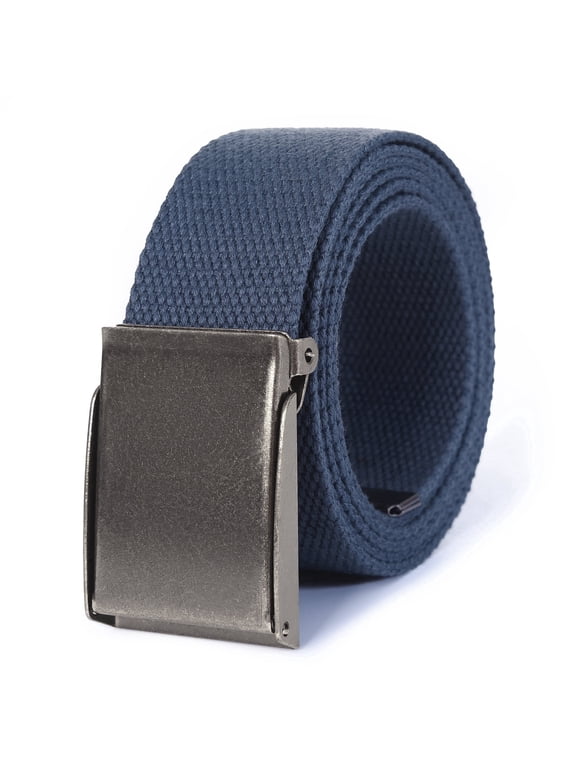 Canvas Web Belt | Cut to Fit Up to 52" | Flip-Top Matte Silver Nickel Buckle (Navy )
