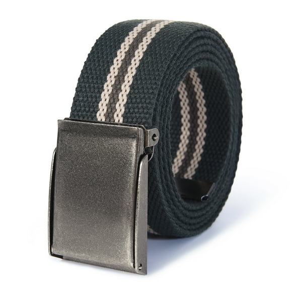 Mile High Life Canvas Web Belt | Cut to Fit Up to 52" | Flip-Top Matte Silver Nickel Buckle (Olive Khaki )