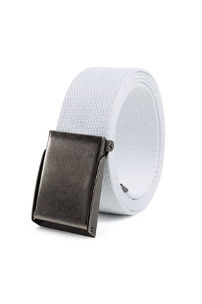 Canvas Web Belt | Cut to fit up to 52" | Flip-Top Matte Silver Nickel Buckle (White )